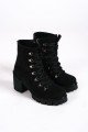 EMMA Bağcıklı Fermuarlı Ortopedik Taban Topuklu Süet Kadın Bot  SST - Siyah