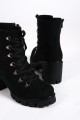 EMMA Bağcıklı Fermuarlı Ortopedik Taban Topuklu Süet Kadın Bot  SST - Siyah
