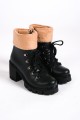EMMA Bağcıklı Fermuarlı Ortopedik Taban Topuklu Kürk Detaylı Kadın Bot  CST - Siyah
