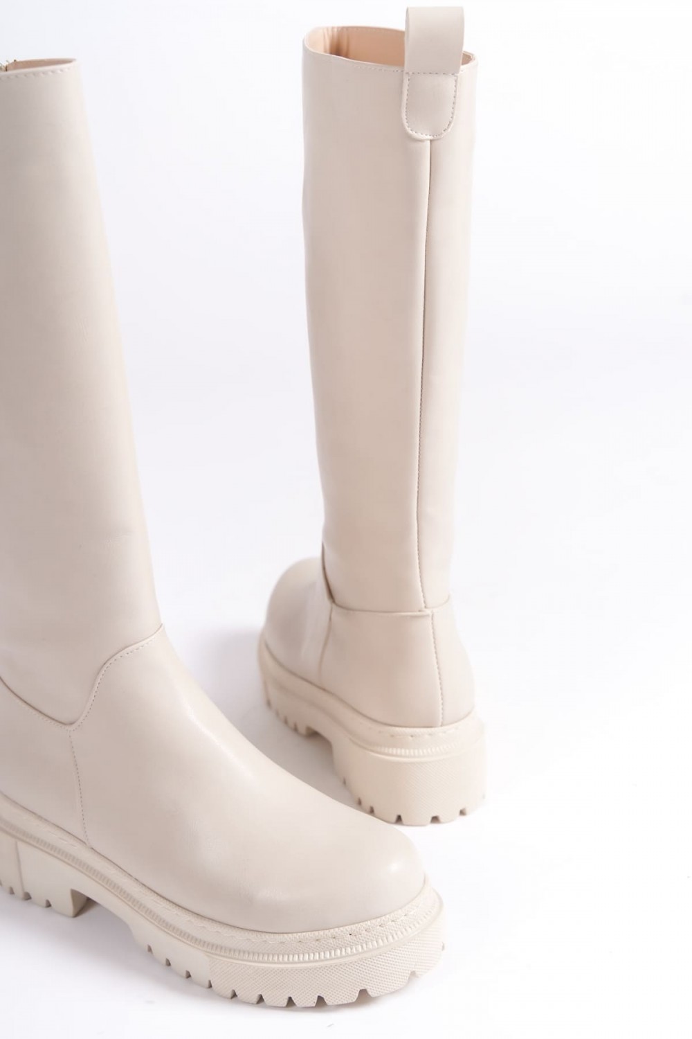 MIRA Bağcıksız Fermuarlı Ortopedik Taban Kadın Çizme CKT - Krem