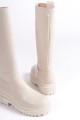MIRA Bağcıksız Fermuarlı Ortopedik Taban Kadın Çizme CKT - Krem