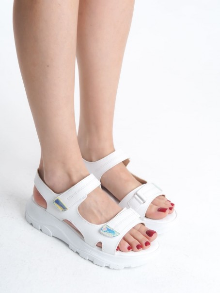 LAMIA Cırt Cırtlı Ortopedik Taban Kadın Sandalet CBT - Beyaz