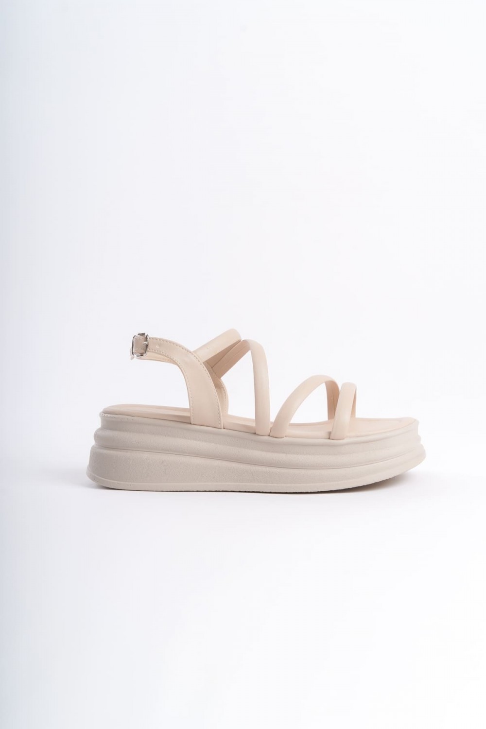 NATALIE İnce Tokalı Şerit Detaylı Ortopedik Taban Kadın Sandalet  CKT - Krem