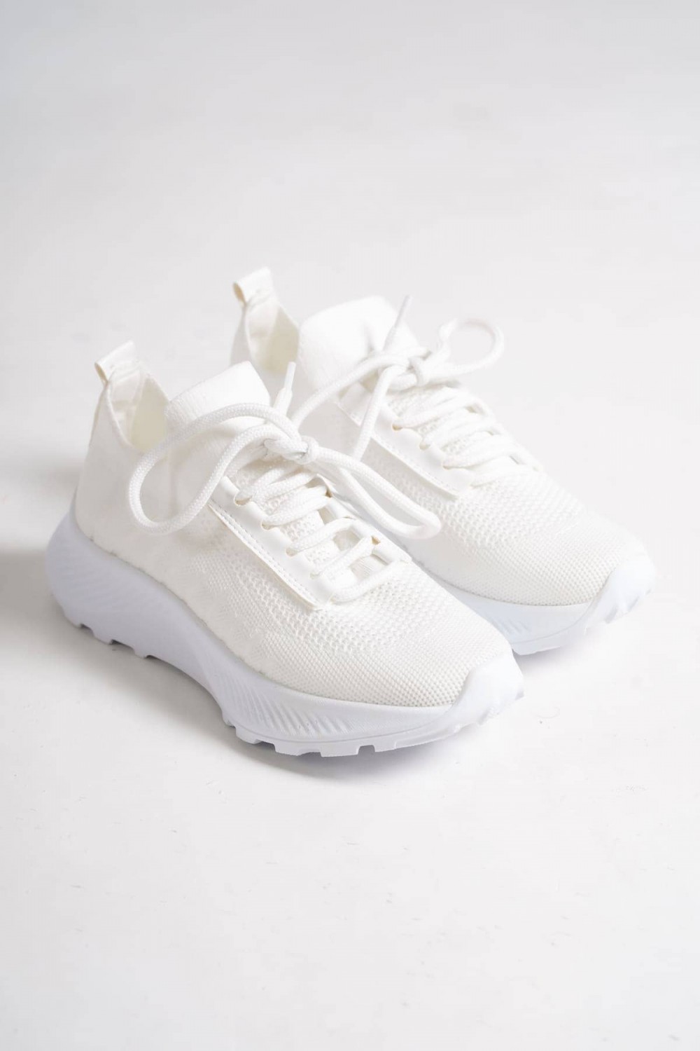 ASRIN Bağcıklı Ortopedik Taban Kadın Triko Kadın Spor Ayakkabı TBT - Beyaz