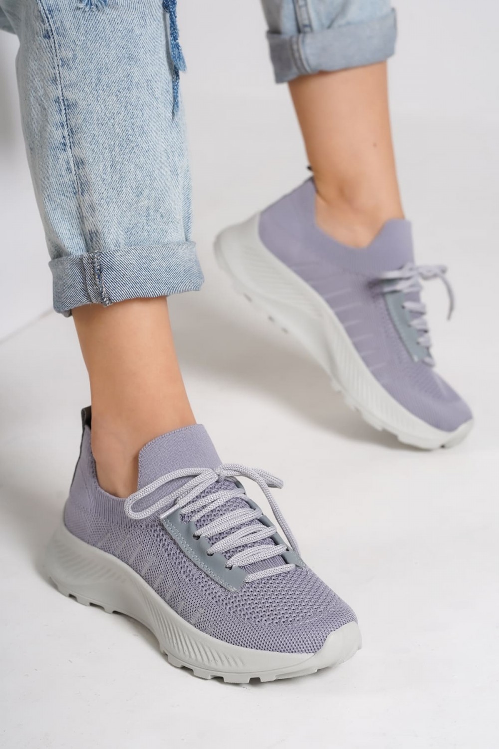 ASRIN Bağcıklı Ortopedik Taban Kadın Triko Kadın Spor Ayakkabı TGT - Gri