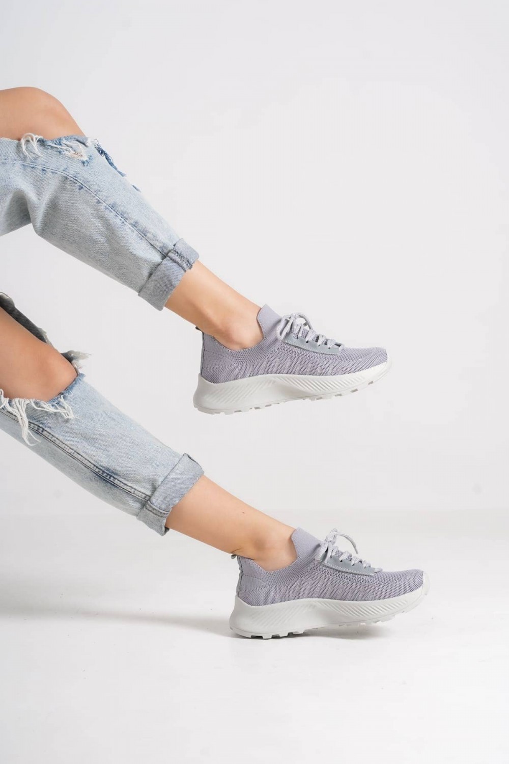 ASRIN Bağcıklı Ortopedik Taban Kadın Triko Kadın Spor Ayakkabı TGT - Gri