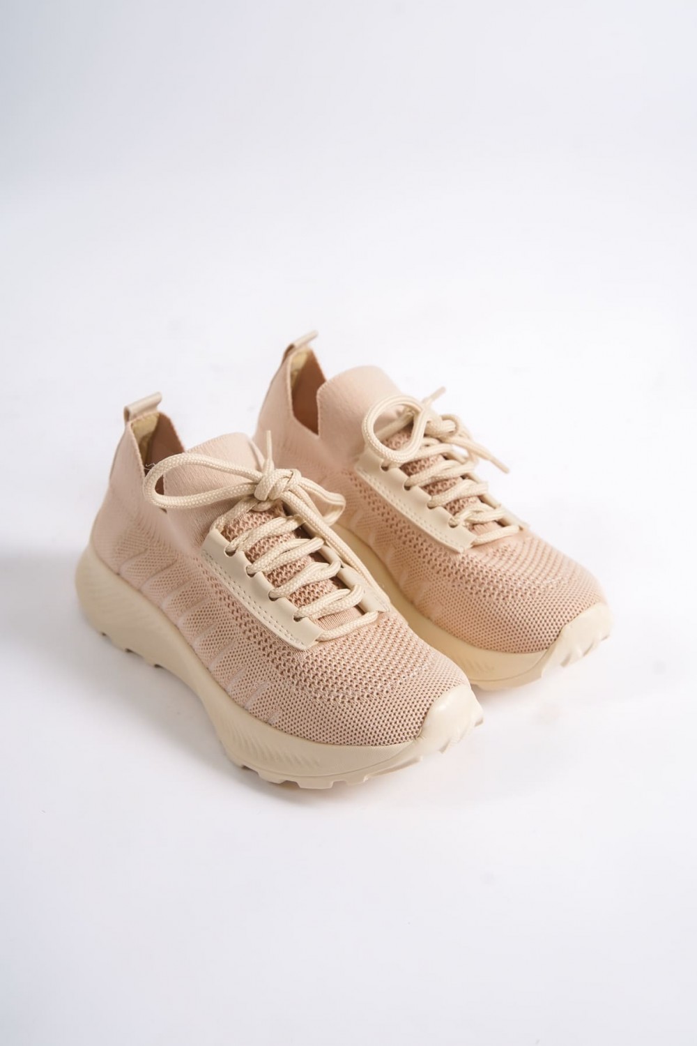 ASRIN Bağcıklı Ortopedik Taban Kadın Triko Kadın Spor Ayakkabı TKT - Krem