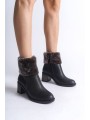 KATYA Fermuarlı Ortopedik Taban Topuklu Kürk Detaylı Kadın Bot CST - Siyah