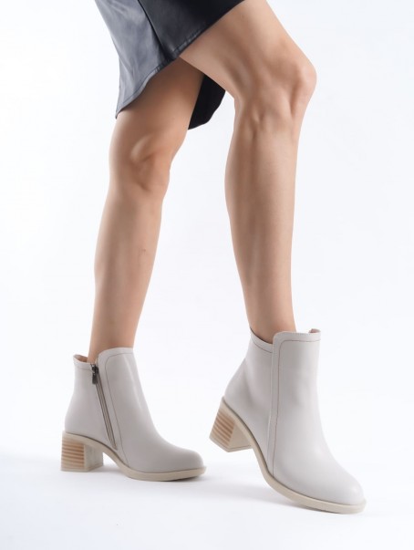 LARISSA Fermuarlı Ortopedik Taban Topuklu Kadın Bot  CKT - Krem