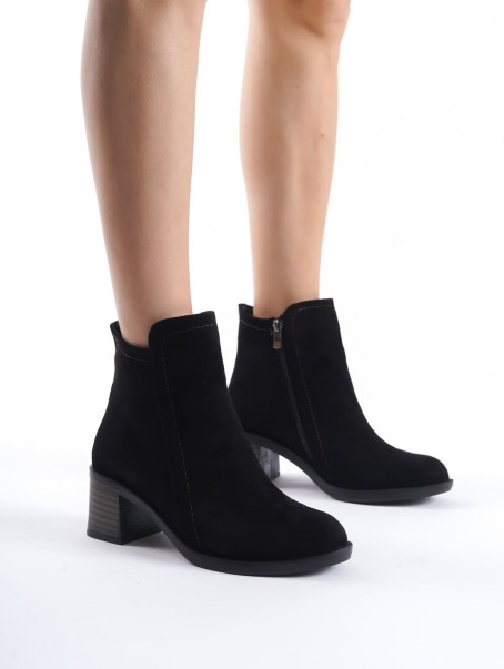 LARISSA Fermuarlı Ortopedik Taban Topuklu Süet Kadın Bot  SST - Siyah