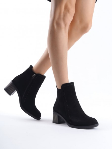 LARISSA Fermuarlı Ortopedik Taban Topuklu Süet Kadın Bot  SST - Siyah