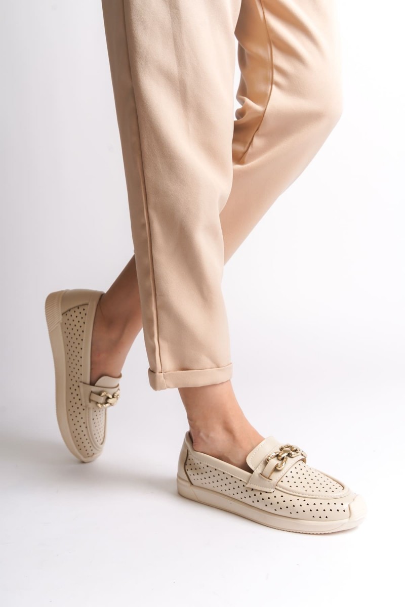 LAYLA Bağcıksız Ortopedik Rahat Taban Kalp Desenli Kadın Babet Ayakkabı CKT - Krem LAYLA Bağcıksız Ortopedik Rahat Taban Kalp Desenli Kadın Babet Ayakkabı CKT - Krem