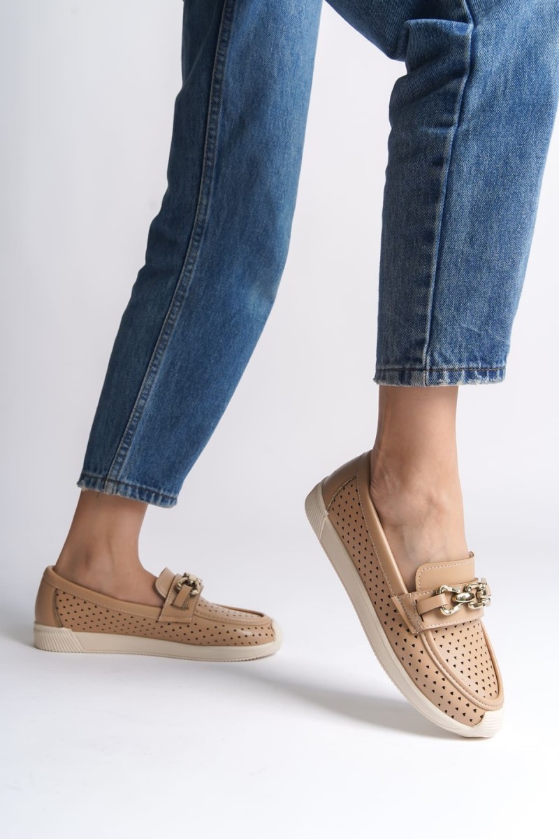 LAYLA Bağcıksız Ortopedik Rahat Taban Kalp Desenli Kadın Babet Ayakkabı CKT - Ten LAYLA Bağcıksız Ortopedik Rahat Taban Kalp Desenli Kadın Babet Ayakkabı CKT - Ten