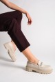 LILA Bağcıksız Ortopedik Taban Taş Detaylı Oxford Loafer Makosen Kadın Klasik Ayakkabı KT - Krem LILA Bağcıksız Ortopedik Taban Taş Detaylı Oxford Loafer Makosen Kadın Klasik Ayakkabı KT - Krem