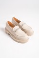 LILA Bağcıksız Ortopedik Taban Taş Detaylı Oxford Loafer Makosen Kadın Klasik Ayakkabı KT - Krem LILA Bağcıksız Ortopedik Taban Taş Detaylı Oxford Loafer Makosen Kadın Klasik Ayakkabı KT - Krem