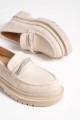 LILA Bağcıksız Ortopedik Taban Taş Detaylı Oxford Loafer Makosen Kadın Klasik Ayakkabı KT - Krem LILA Bağcıksız Ortopedik Taban Taş Detaylı Oxford Loafer Makosen Kadın Klasik Ayakkabı KT - Krem
