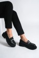 LILA Bağcıksız Ortopedik Taban Taş Detaylı Oxford Loafer Makosen Kadın Klasik Ayakkabı ST - Siyah LILA Bağcıksız Ortopedik Taban Taş Detaylı Oxford Loafer Makosen Kadın Klasik Ayakkabı ST - Siyah