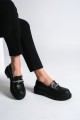 LILA Bağcıksız Ortopedik Taban Taş Detaylı Oxford Loafer Makosen Kadın Klasik Ayakkabı ST - Siyah LILA Bağcıksız Ortopedik Taban Taş Detaylı Oxford Loafer Makosen Kadın Klasik Ayakkabı ST - Siyah