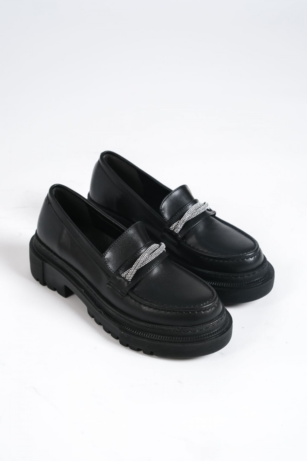 LILA Bağcıksız Ortopedik Taban Taş Detaylı Oxford Loafer Makosen Kadın Klasik Ayakkabı ST - Siyah LILA Bağcıksız Ortopedik Taban Taş Detaylı Oxford Loafer Makosen Kadın Klasik Ayakkabı ST - Siyah