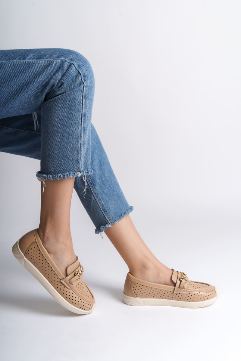 LILY Bağcıksız Ortopedik Rahat Taban Kalp Desenli Kadın Babet Ayakkabı CKT - Ten LILY Bağcıksız Ortopedik Rahat Taban Kalp Desenli Kadın Babet Ayakkabı CKT - Ten