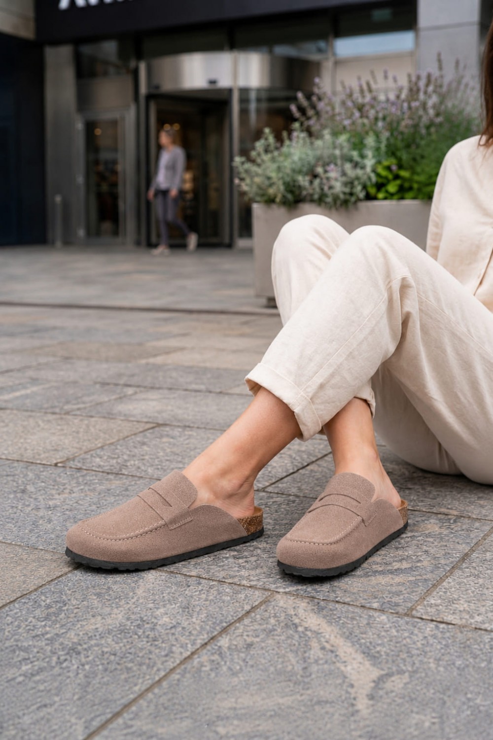 LUVRA Bağcıksız Hakiki Süet Deri Kadın Günlük Mantar Taban Loafer Klasik Ayakkabı HDMT - Bej LUVRA Bağcıksız Hakiki Süet Deri Kadın Günlük Mantar Taban Loafer Klasik Ayakkabı HDMT - Bej