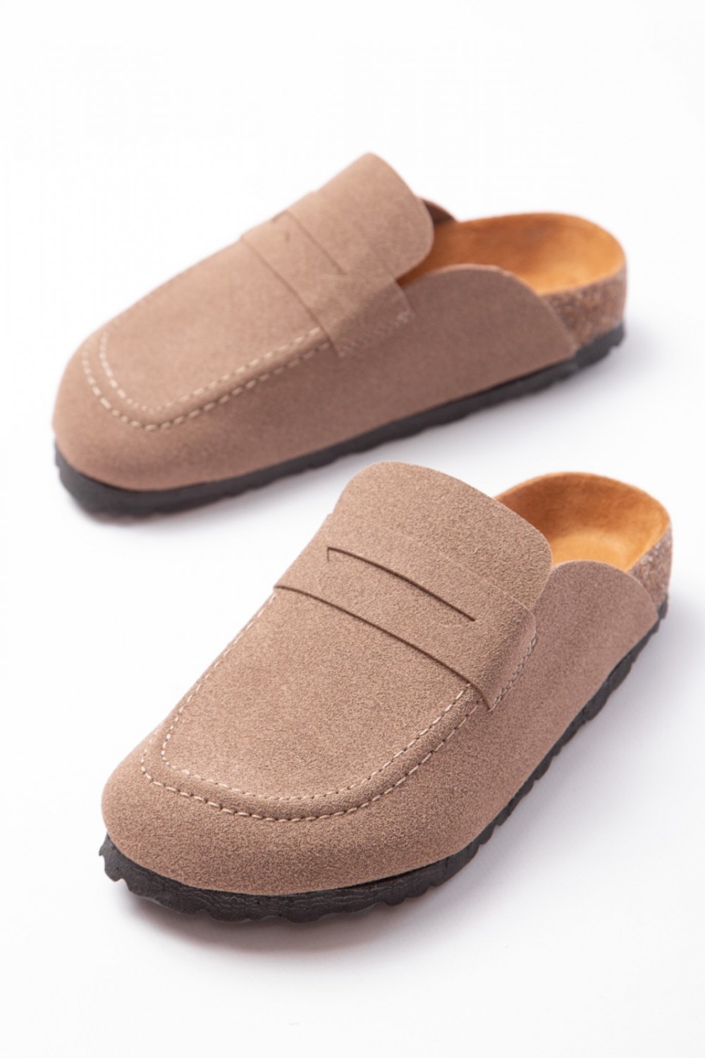 LUVRA Bağcıksız Hakiki Süet Deri Kadın Günlük Mantar Taban Loafer Klasik Ayakkabı HDMT - Bej LUVRA Bağcıksız Hakiki Süet Deri Kadın Günlük Mantar Taban Loafer Klasik Ayakkabı HDMT - Bej