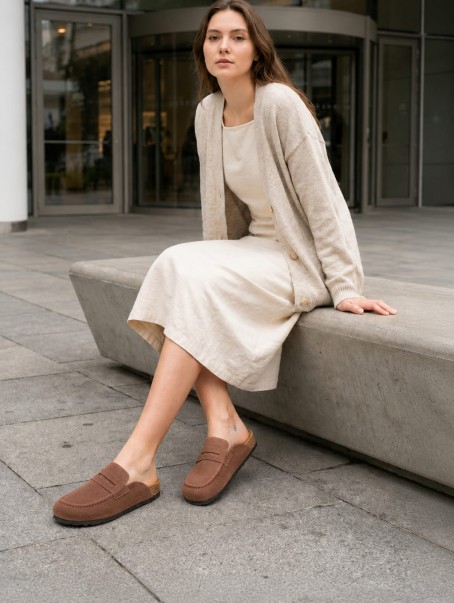 LUVRA Bağcıksız Hakiki Süet Deri Kadın Günlük Mantar Taban Loafer Klasik Ayakkabı HDMT - Kahve LUVRA Bağcıksız Hakiki Süet Deri Kadın Günlük Mantar Taban Loafer Klasik Ayakkabı HDMT - Kahve