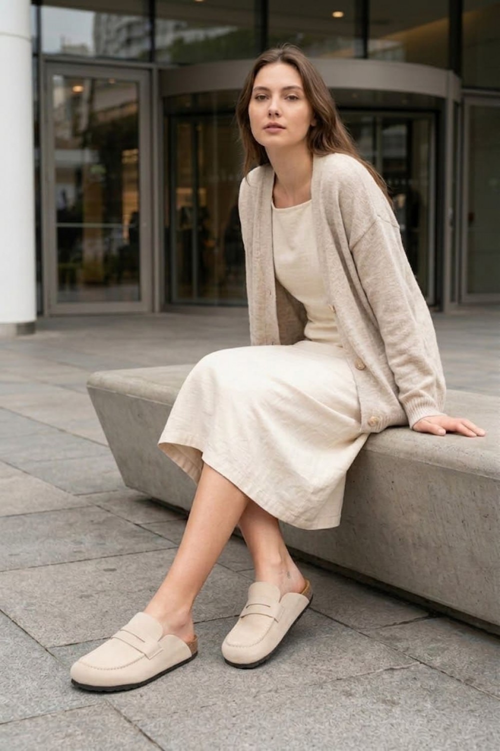 LUVRA Bağcıksız Hakiki Süet Deri Kadın Günlük Mantar Taban Loafer Klasik Ayakkabı HDMT - Krem - XML Bayilik ve Dropshipping