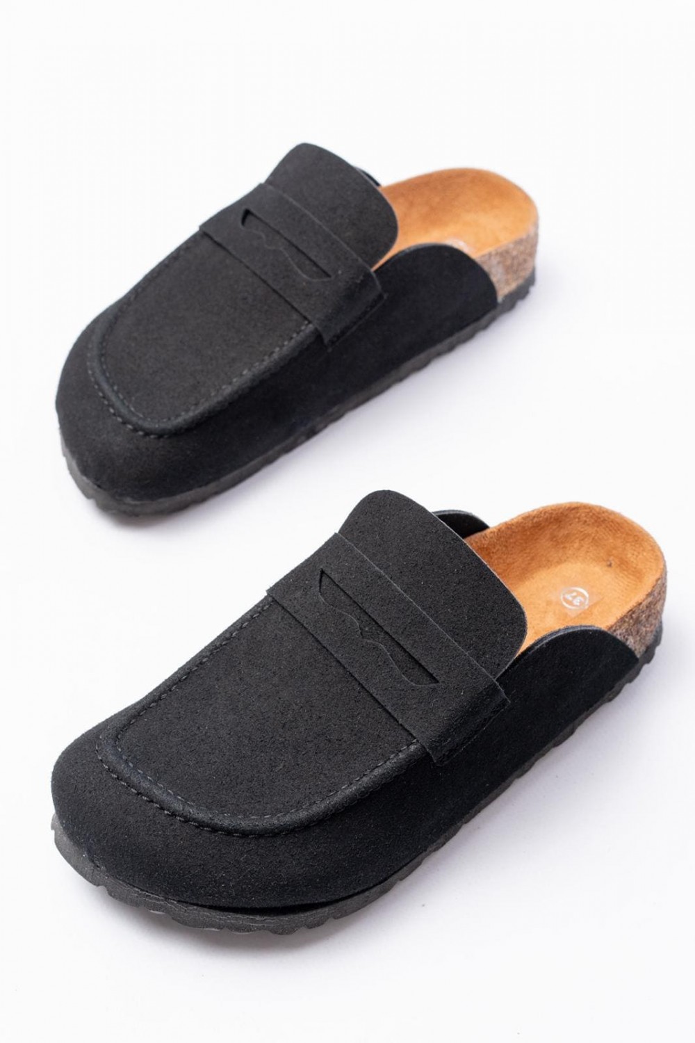 LUVRA Bağcıksız Hakiki Süet Deri Kadın Günlük Mantar Taban Loafer Klasik Ayakkabı HDMT - Siyah - XML Bayilik ve Dropshipping