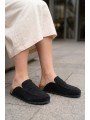 LUVRA Bağcıksız Hakiki Süet Deri Kadın Günlük Mantar Taban Loafer Klasik Ayakkabı HDMT - Siyah