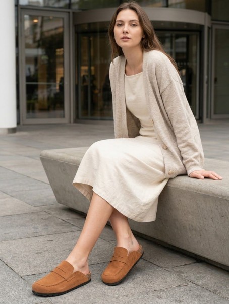 LUVRA Bağcıksız Hakiki Süet Deri Kadın Günlük Mantar Taban Loafer Klasik Ayakkabı HDMT - Taba LUVRA Bağcıksız Hakiki Süet Deri Kadın Günlük Mantar Taban Loafer Klasik Ayakkabı HDMT - Taba