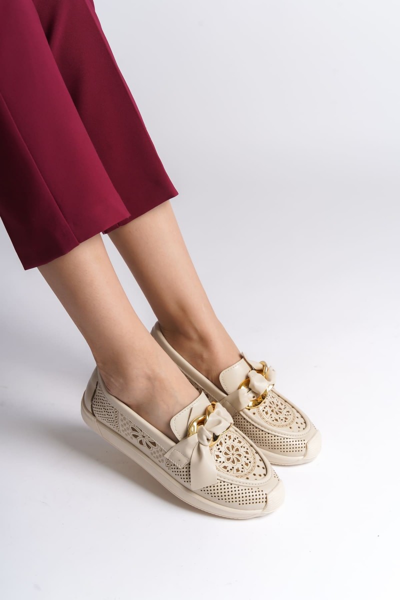 LYDIA Bağcıksız Ortopedik Rahat Taban Çiçek Desenli Kadın Babet Ayakkabı  CKT - Krem LYDIA Bağcıksız Ortopedik Rahat Taban Çiçek Desenli Kadın Babet Ayakkabı  CKT - Krem