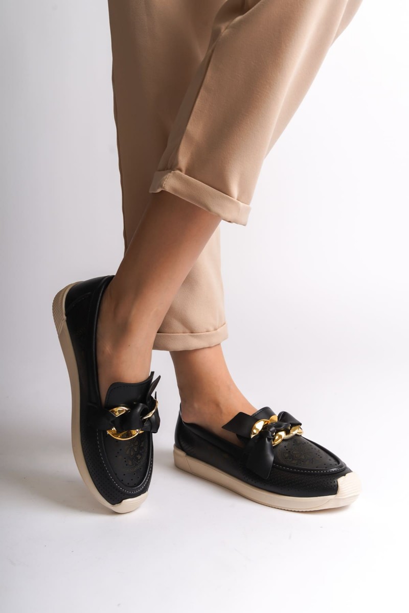 LYDIA Bağcıksız Ortopedik Rahat Taban Çiçek Desenli Kadın Babet Ayakkabı  CKT - Siyah LYDIA Bağcıksız Ortopedik Rahat Taban Çiçek Desenli Kadın Babet Ayakkabı  CKT - Siyah