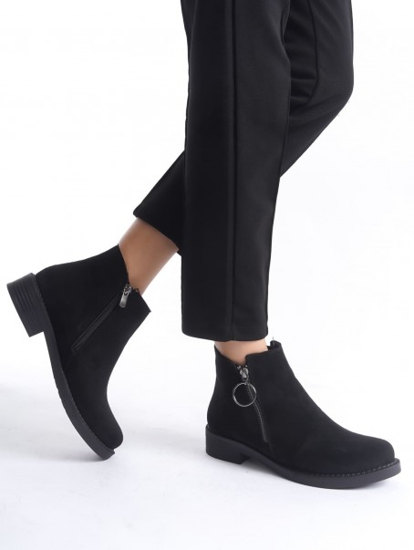 MARGARET Fermuarlı Ortopedik Taban Topuklu Süet Kadın Bot SST - Siyah
