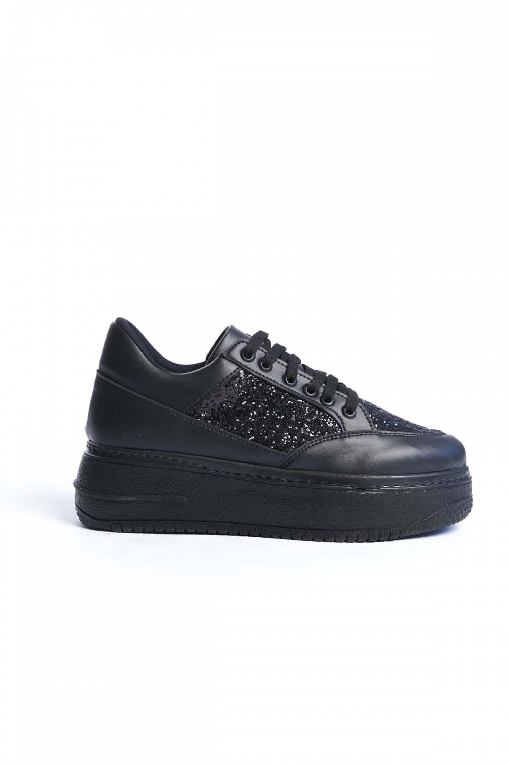 MIPA Bağcıklı Ortopedik Taban Simli Kadın Sneaker Spor Ayakkabı CST - Siyah MIPA Bağcıklı Ortopedik Taban Simli Kadın Sneaker Spor Ayakkabı CST - Siyah