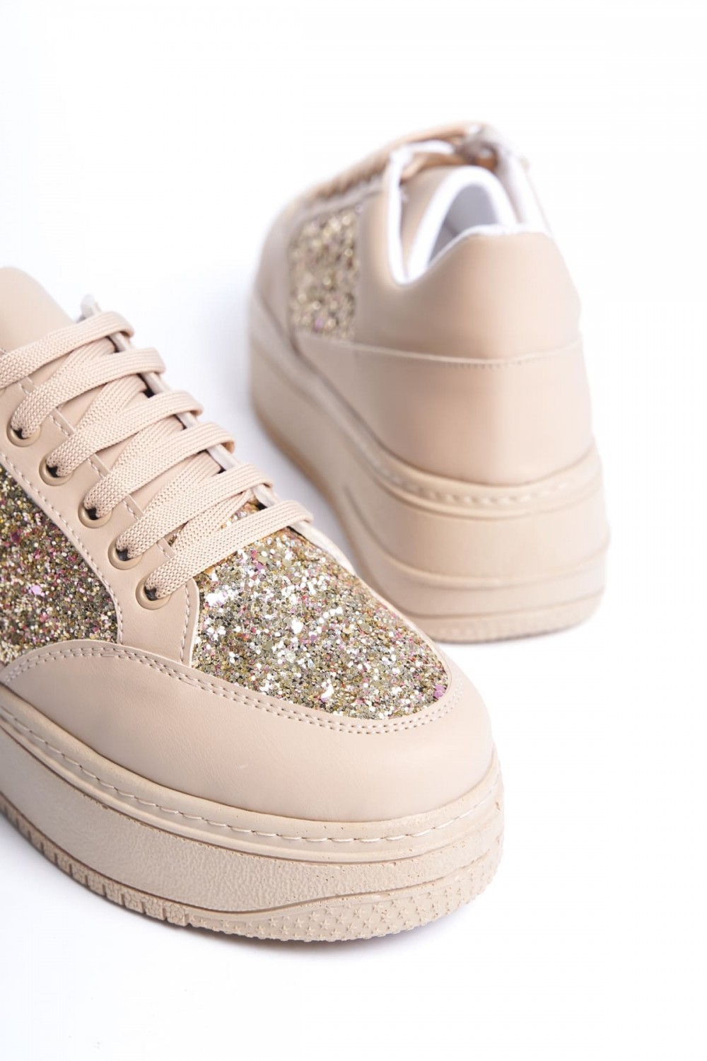 MIPA Bağcıklı Ortopedik Taban Simli Kadın Sneaker Spor Ayakkabı TT - Ten MIPA Bağcıklı Ortopedik Taban Simli Kadın Sneaker Spor Ayakkabı TT - Ten