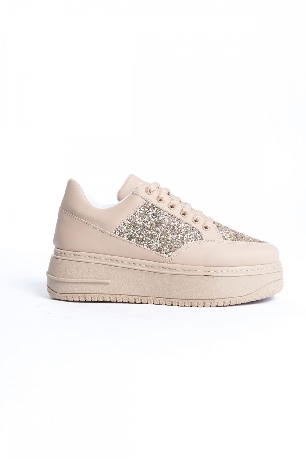 MIPA Bağcıklı Ortopedik Taban Simli Kadın Sneaker Spor Ayakkabı TT - Ten MIPA Bağcıklı Ortopedik Taban Simli Kadın Sneaker Spor Ayakkabı TT - Ten