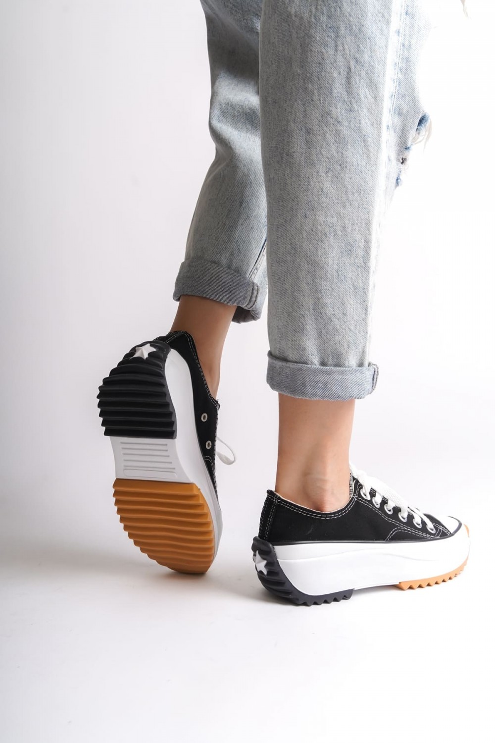 PARIS Bağcıklı Ortopedik Taban Kadın Sneaker Spor Ayakkabı  TBT - Siyah - XML Bayilik ve Dropshipping