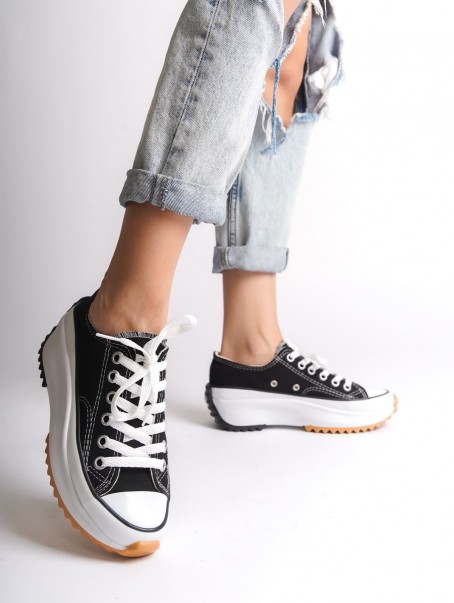 PARIS Bağcıklı Ortopedik Taban Kadın Sneaker Spor Ayakkabı  TBT - Siyah