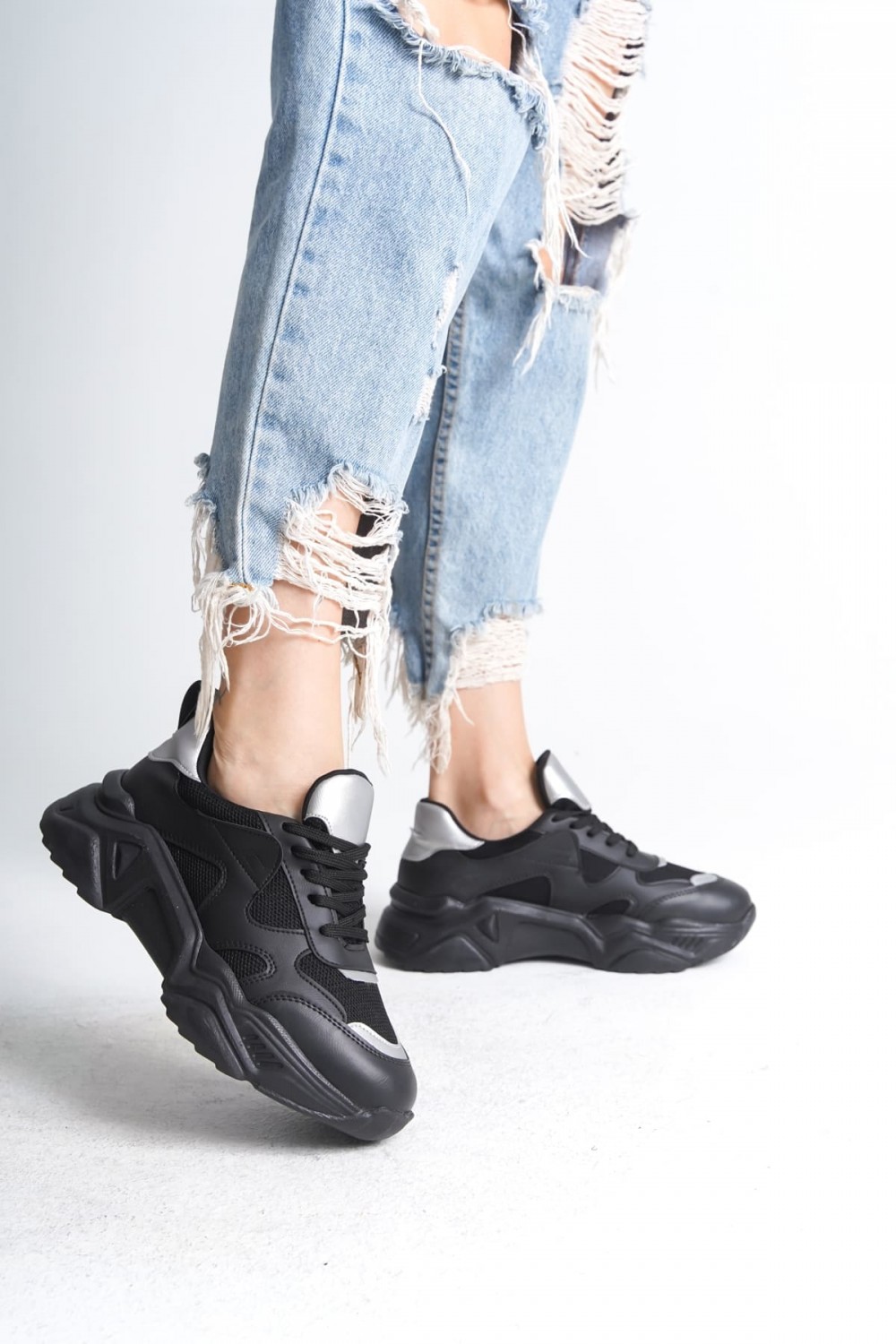 TOKYO Bağcıklı Ortopedik Taban Triko Detaylı Kadın Spor Ayakkabı  TST - Siyah/Gri | Joy Ayakkabı XML Bayilik TOKYO Bağcıklı Ortopedik Taban Triko Detaylı Kadın Spor Ayakkabı  TST - Siyah/Gri - XML Bayilik ve Dropshipping