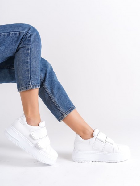 VALENCIA Bağcıksız Cırt Cırtlı Ortopedik Taban Kadın Sneaker Spor Ayakkabı CBT - Beyaz