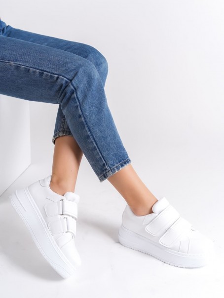 VALENCIA Bağcıksız Cırt Cırtlı Ortopedik Taban Kadın Sneaker Spor Ayakkabı CBT - Beyaz