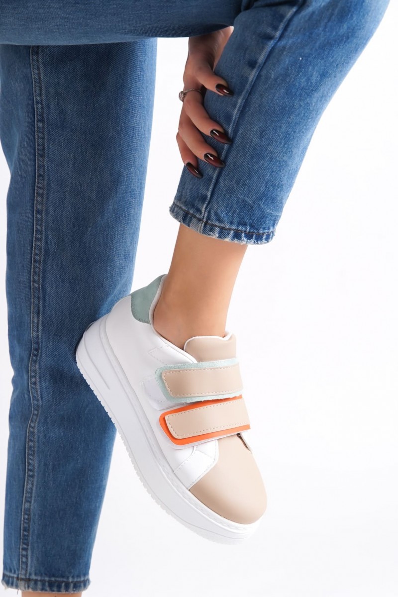 VALENCIA Bağcıksız Cırt Cırtlı Ortopedik Taban Kadın Sneaker Spor Ayakkabı CBT - Beyaz/Ten/Mavi VALENCIA Bağcıksız Cırt Cırtlı Ortopedik Taban Kadın Sneaker Spor Ayakkabı CBT - Beyaz/Ten/Mavi
