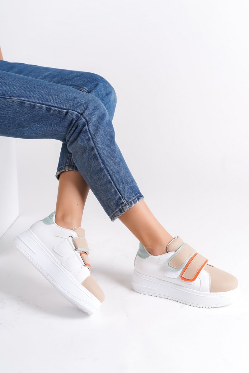 VALENCIA Bağcıksız Cırt Cırtlı Ortopedik Taban Kadın Sneaker Spor Ayakkabı CBT - Beyaz/Ten/Mavi VALENCIA Bağcıksız Cırt Cırtlı Ortopedik Taban Kadın Sneaker Spor Ayakkabı CBT - Beyaz/Ten/Mavi