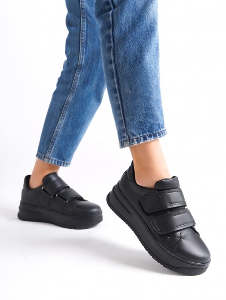 VALENCIA Bağcıksız Cırt Cırtlı Ortopedik Taban Kadın Sneaker Spor Ayakkabı CST - Siyah