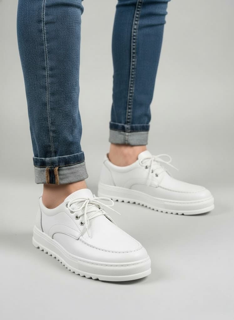 JY-T12x Arts Bağcıklı Cilt Erkek Günlük Spor Klasik Ayakkabı CBT - Beyaz - 44