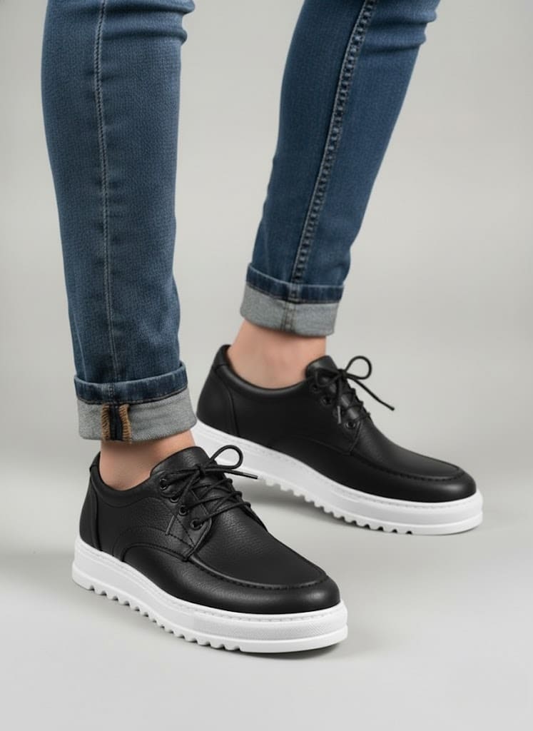 JY-T12x Arts Bağcıklı Cilt Erkek Günlük Spor Klasik Ayakkabı CBT - Siyah - 40 Resim 2