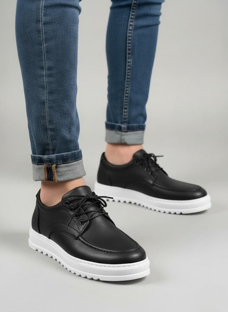 JY-T12x Arts Bağcıklı Cilt Erkek Günlük Spor Klasik Ayakkabı CBT - Siyah - 44