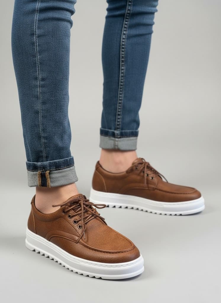 JY-T12x Arts Bağcıklı Cilt Erkek Günlük Spor Klasik Ayakkabı CBT - Taba - 44