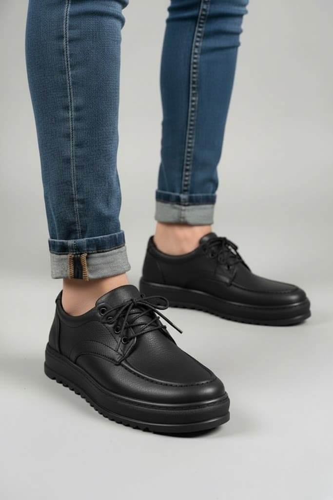 JY-T12x Arts Bağcıklı Cilt Erkek Günlük Spor Klasik Ayakkabı CST - Siyah - 44